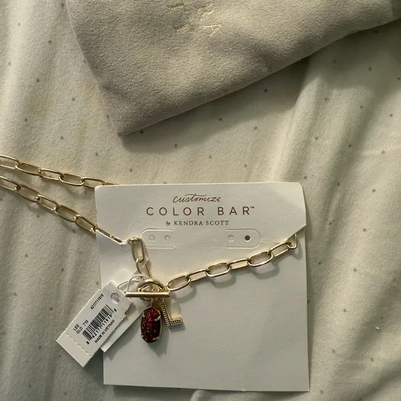 Custom made Kendra Scott neck lace L pendant pink sparkly gold chain - Picture 2 of 3